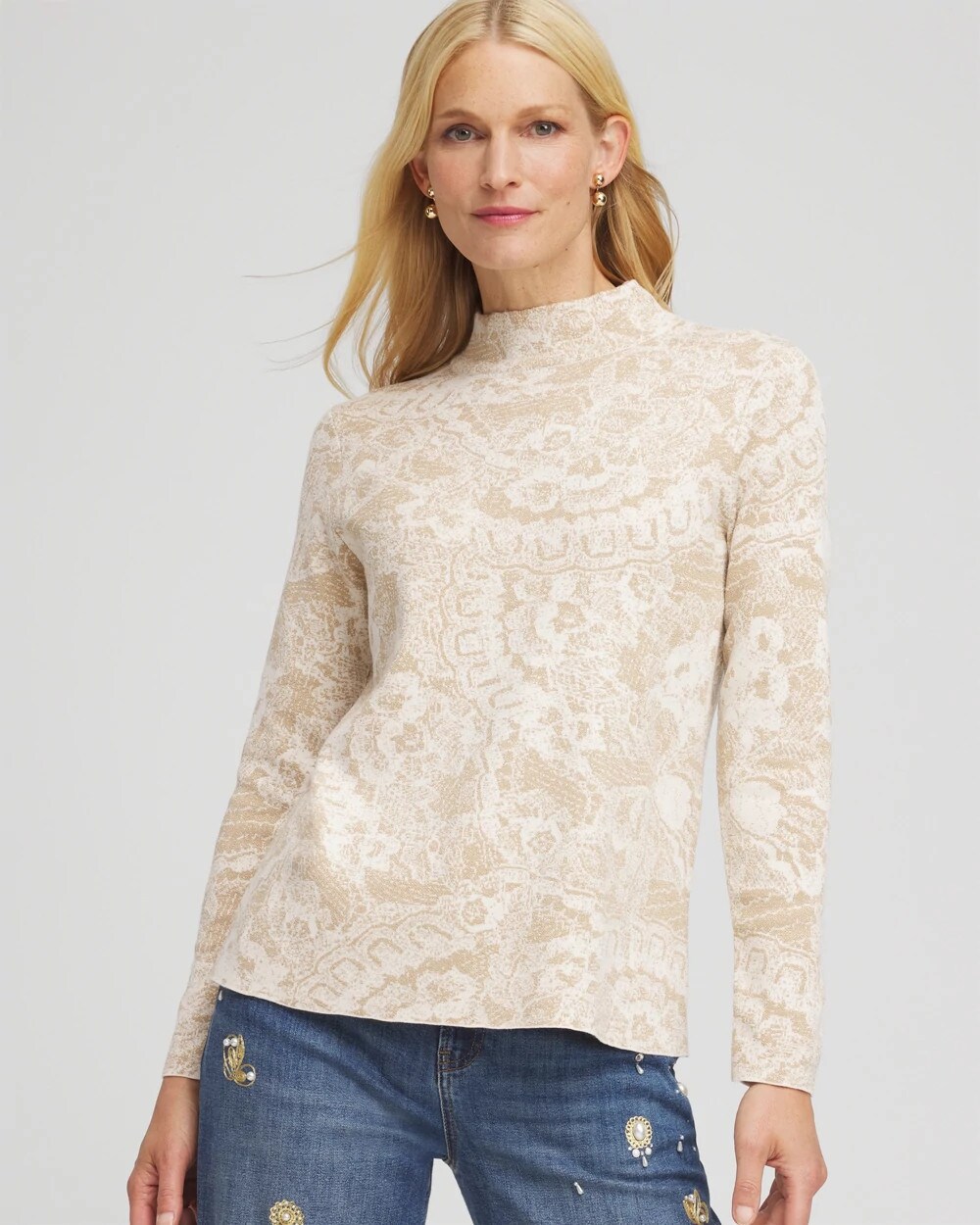 Ella Jacquard Mockneck Sweater | Chico's